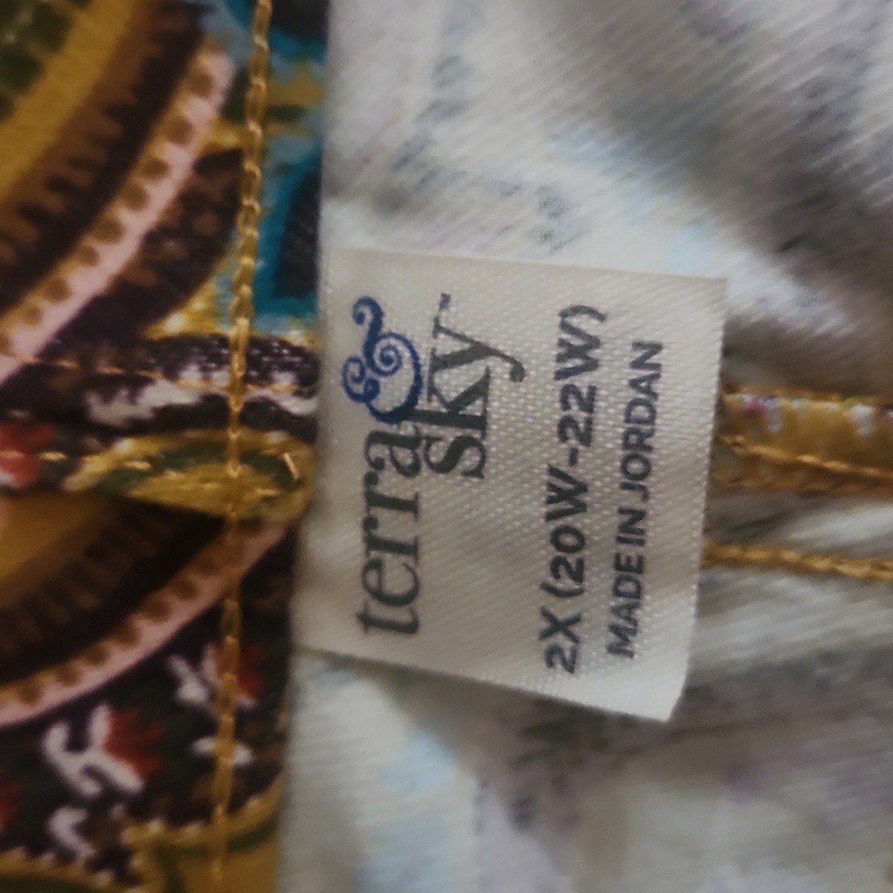 Women's Mustard Paisley Stretch Pants - Picture 2 of 4